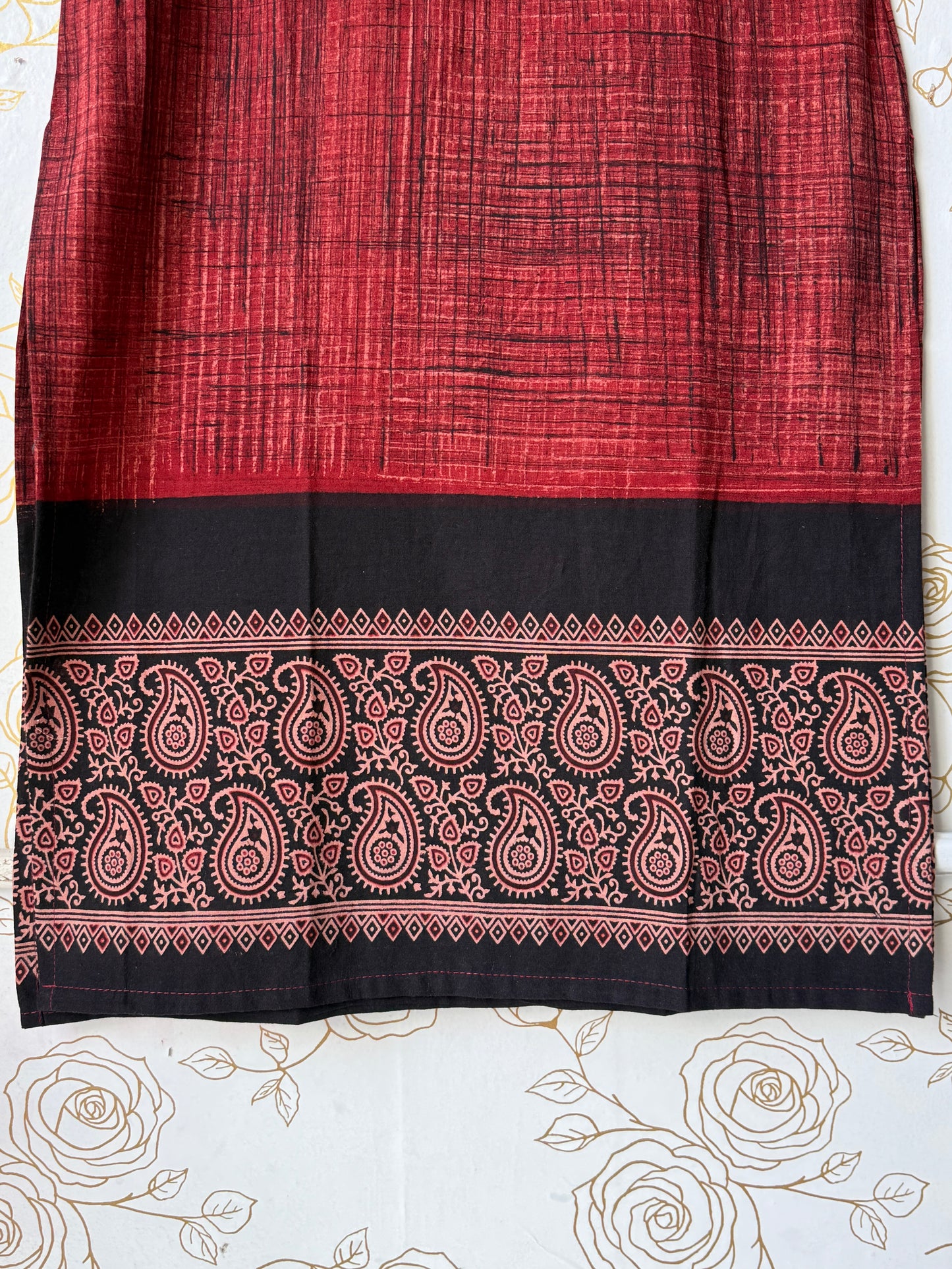 Ajrakh-Border Red Strappy Kurti
