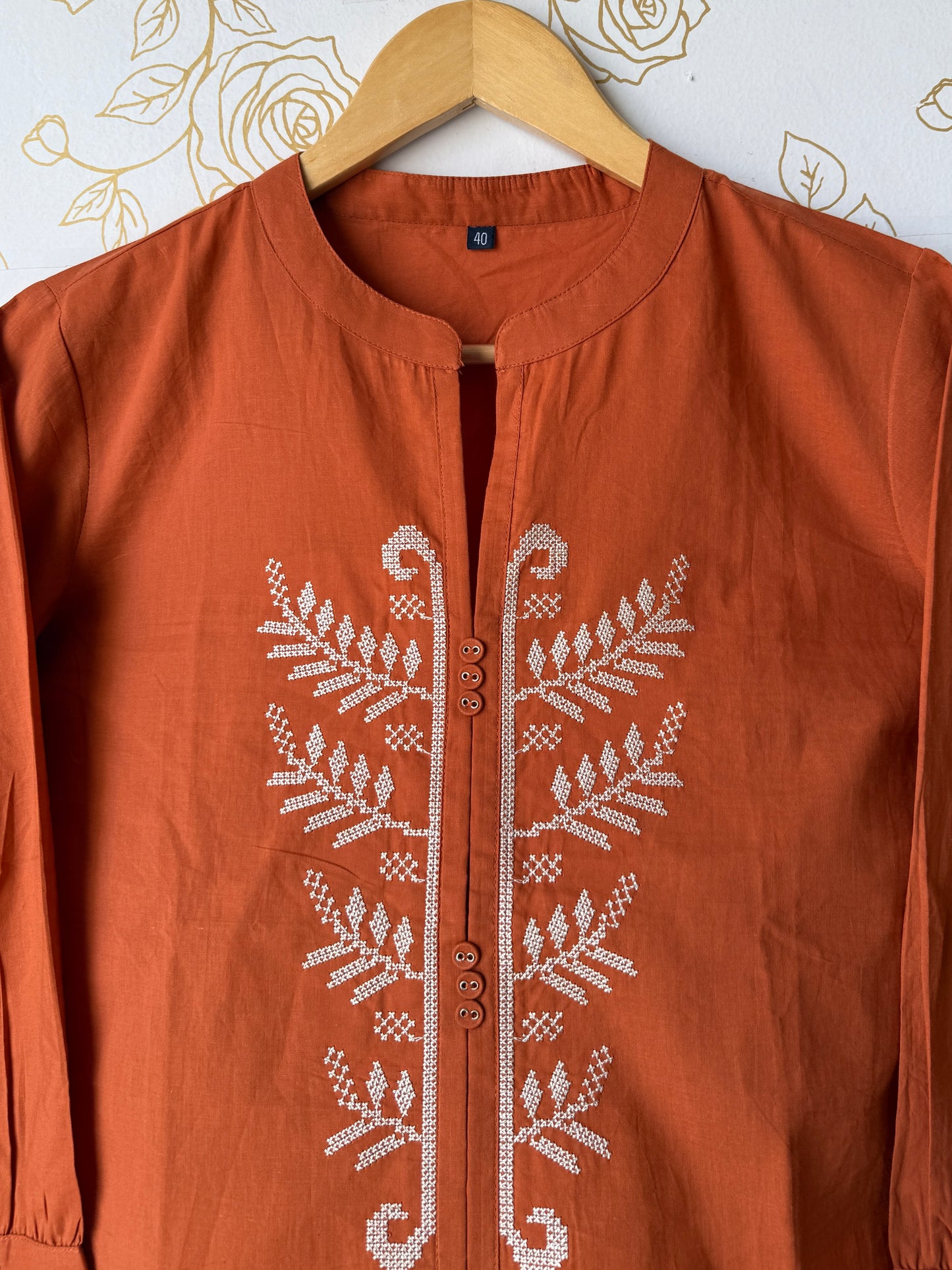 Terracotta Embroidered Tunic Top