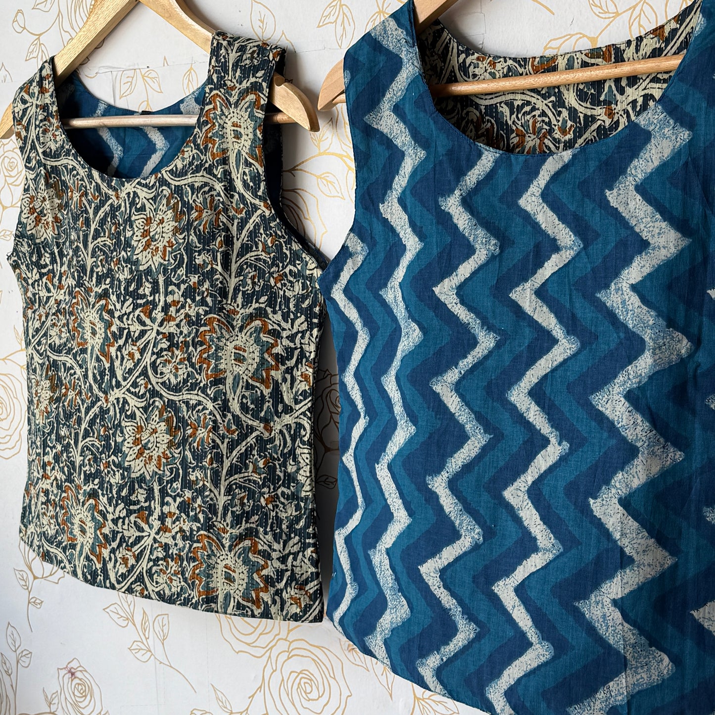 Reversible Indigo Paisley Top