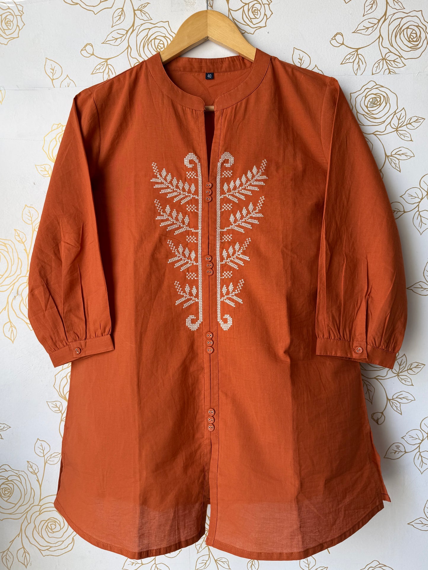 Terracotta Embroidered Tunic Top