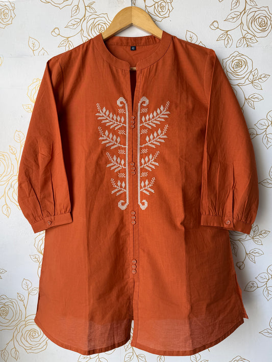 Terracotta Embroidered Tunic Top