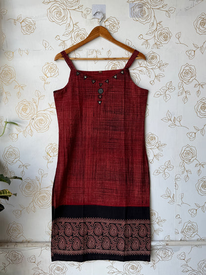 Ajrakh-Border Red Strappy Kurti