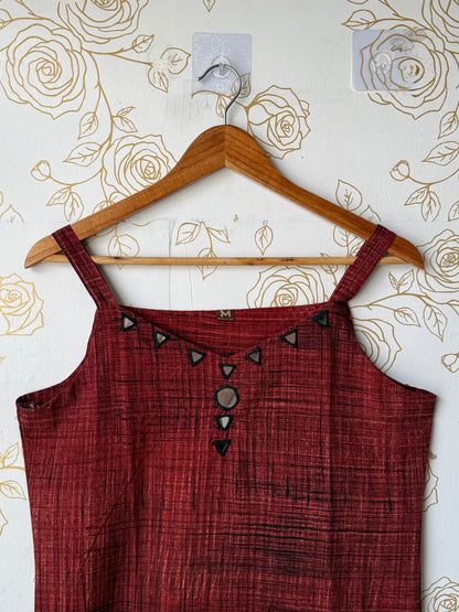 Ajrakh-Border Red Strappy Kurti