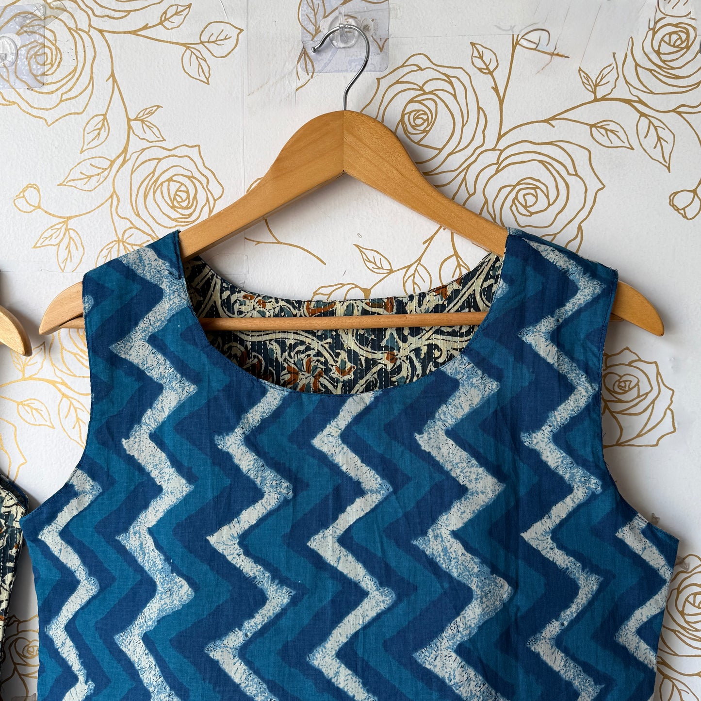 Reversible Indigo Paisley Top