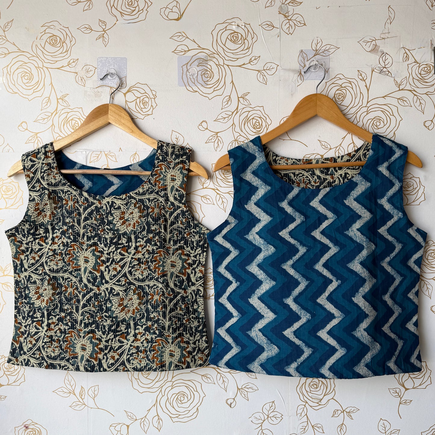 Reversible Indigo Paisley Top