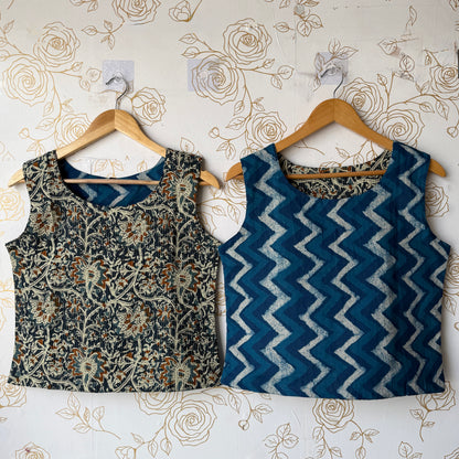 Reversible Indigo Paisley Top