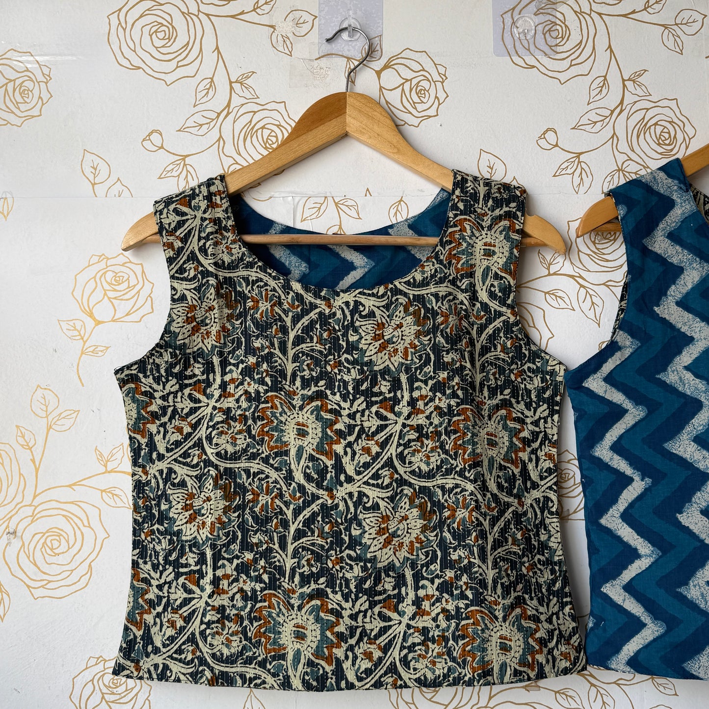 Reversible Indigo Paisley Top