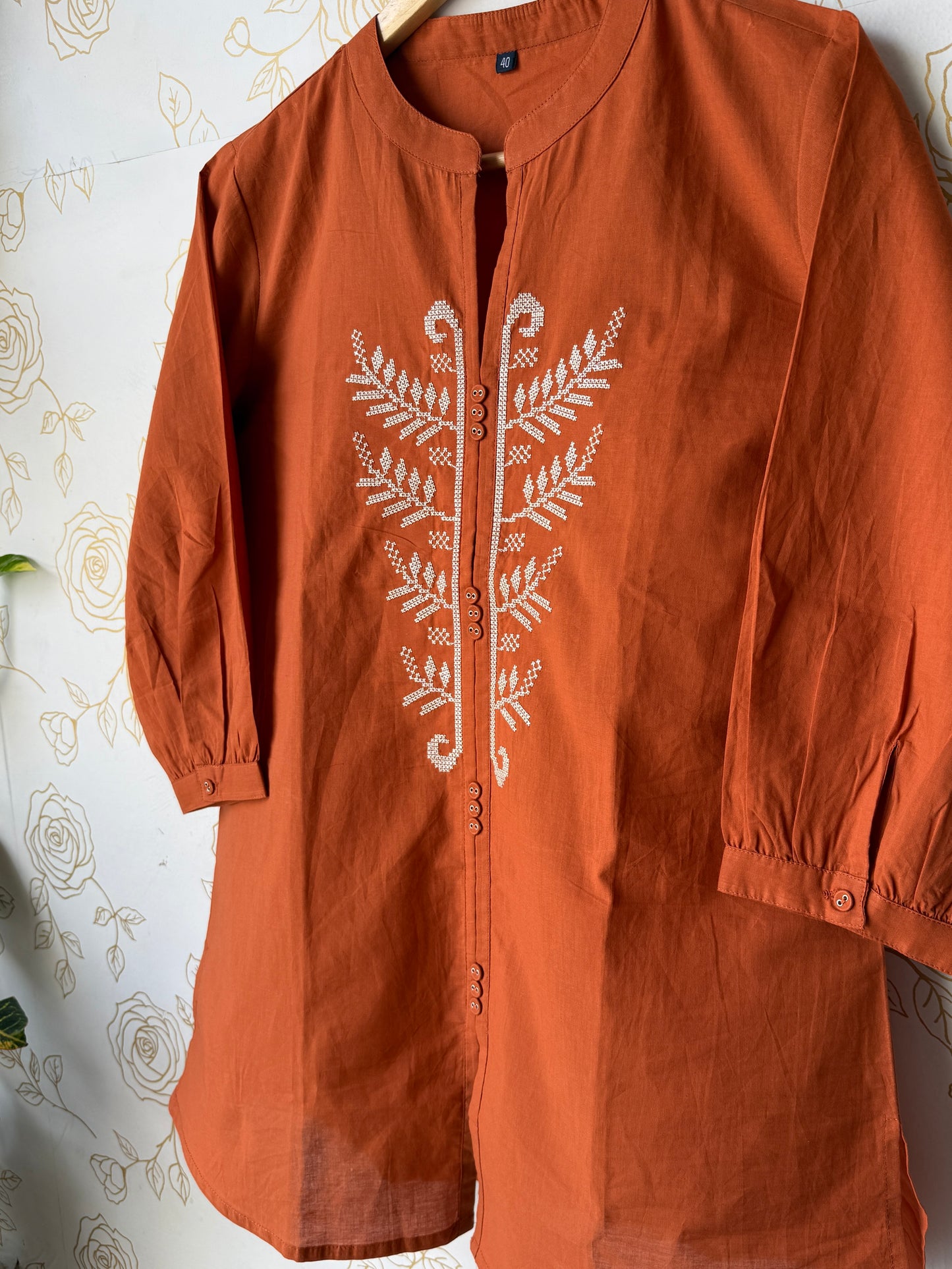 Terracotta Embroidered Tunic Top