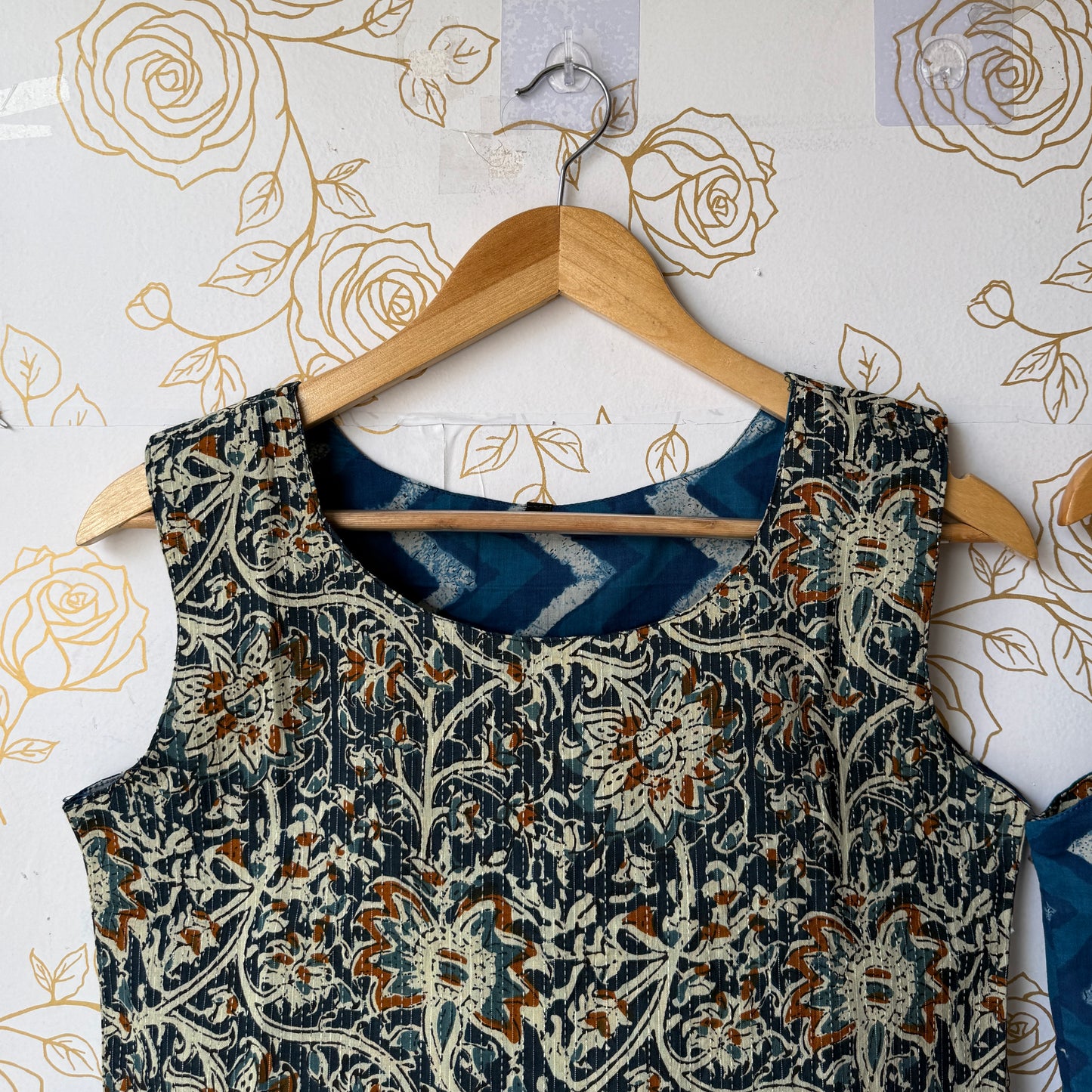 Reversible Indigo Paisley Top