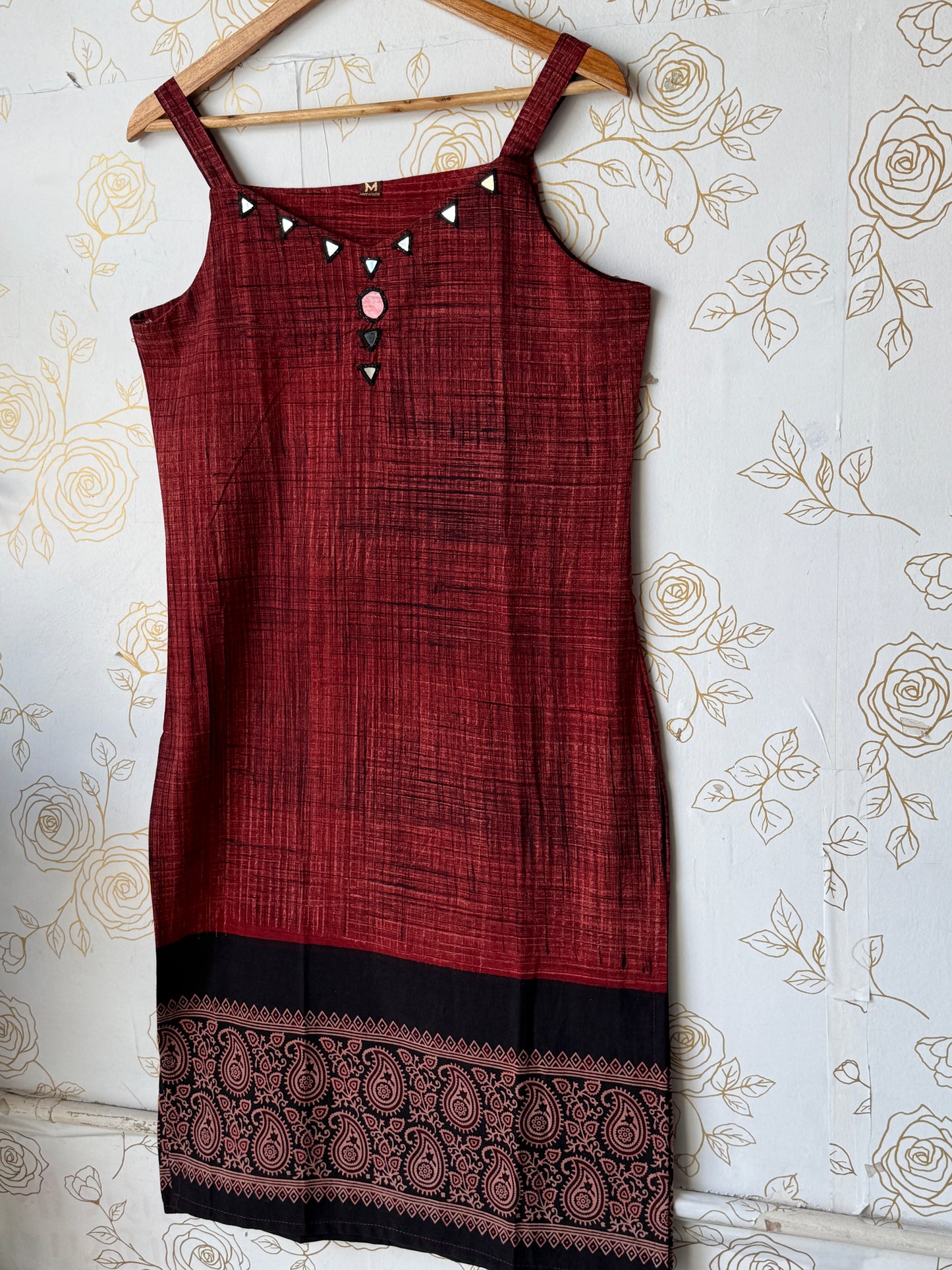 Ajrakh-Border Red Strappy Kurti