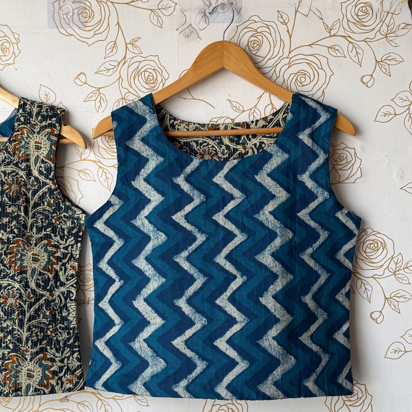Reversible Indigo Paisley Top