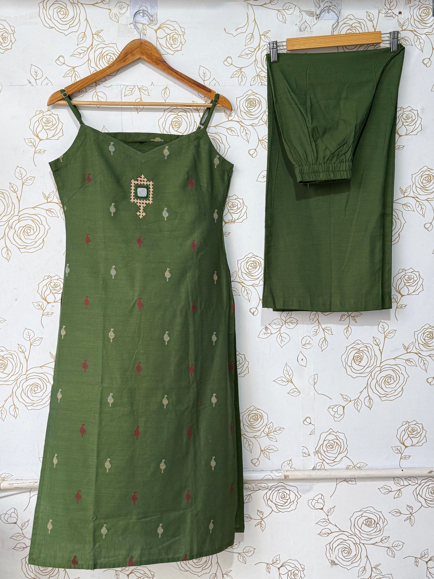 Olive Handloom Silk Co-ord Set