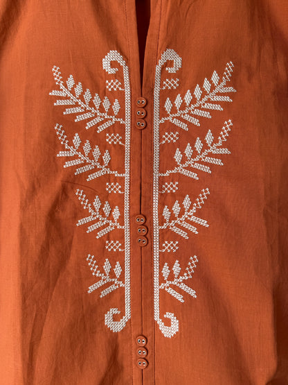 Terracotta Embroidered Tunic Top