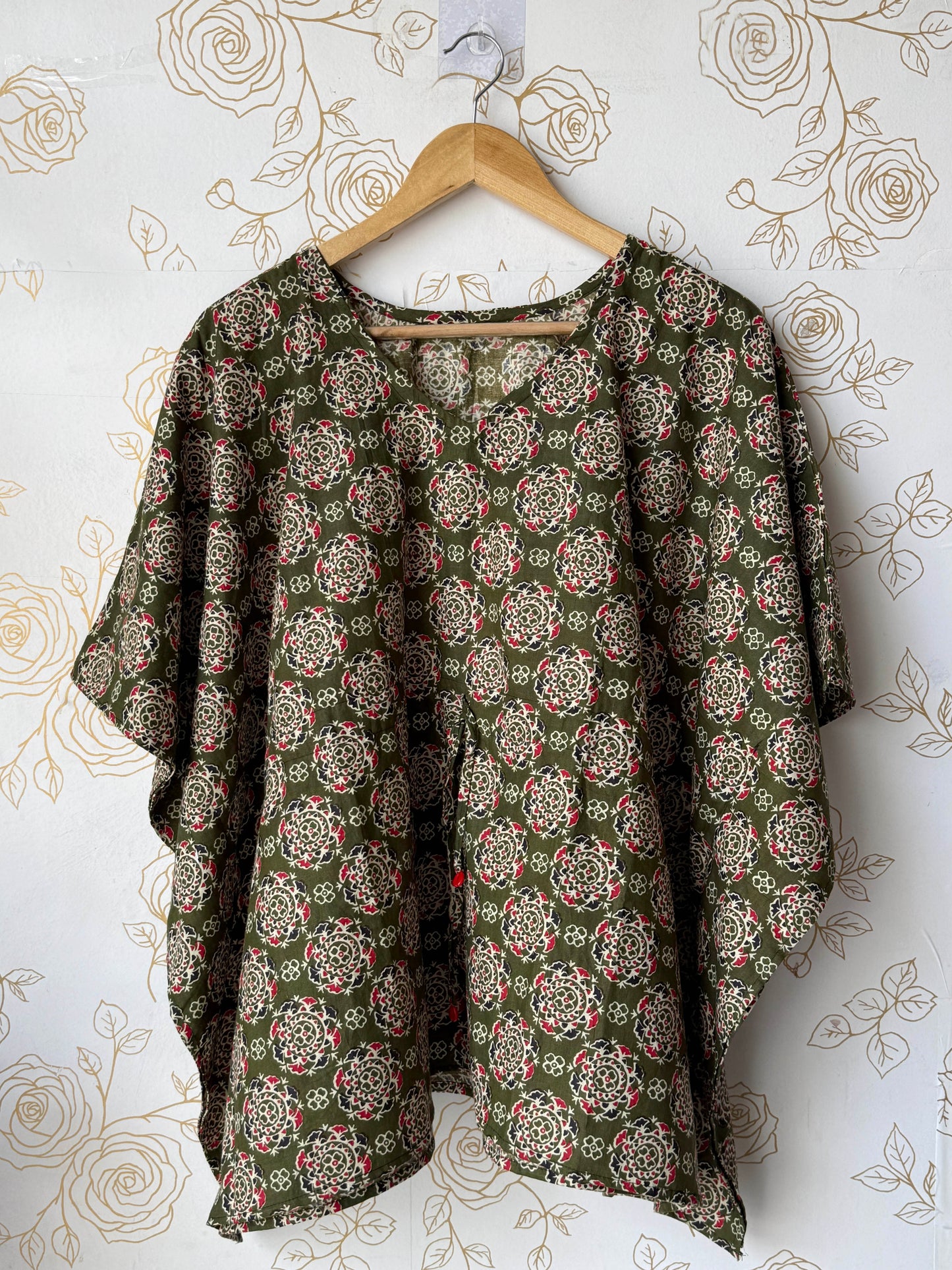 Olive Block-Print Tunic Kaftan