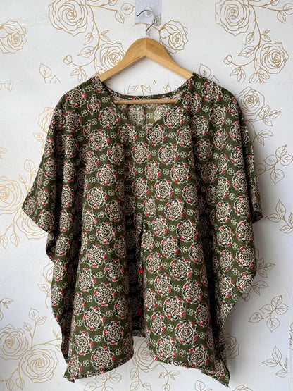 Olive Block-Print Tunic Kaftan