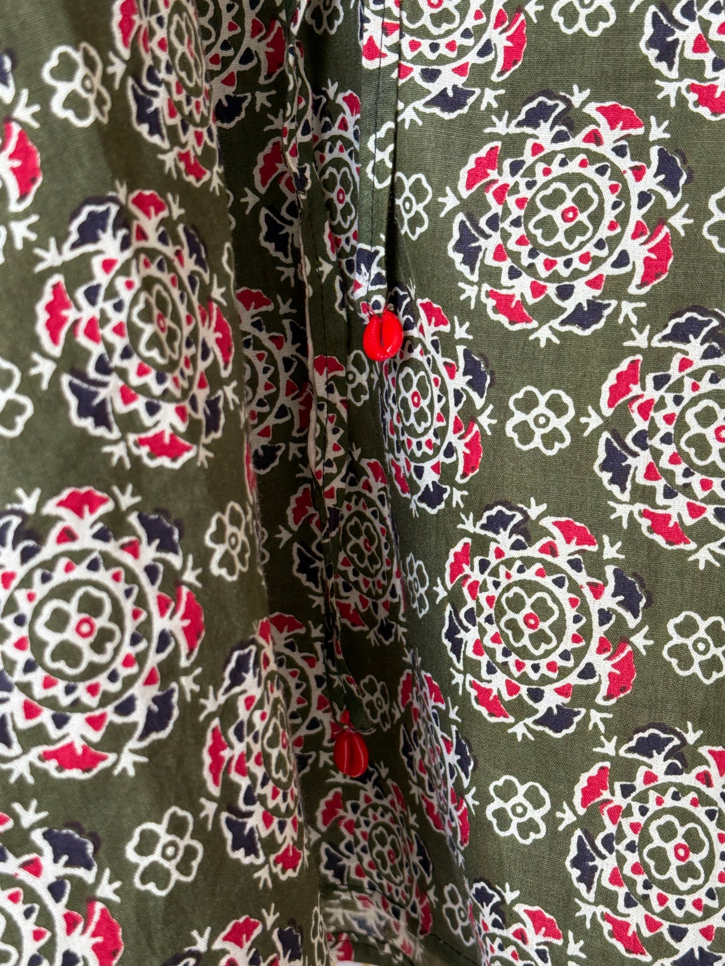 Olive Block-Print Tunic Kaftan