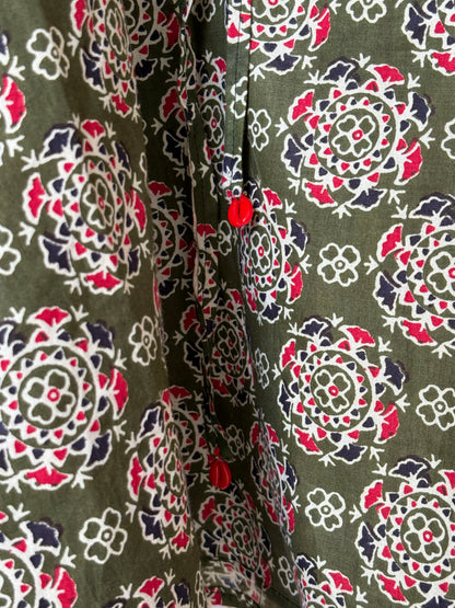 Olive Block-Print Tunic Kaftan