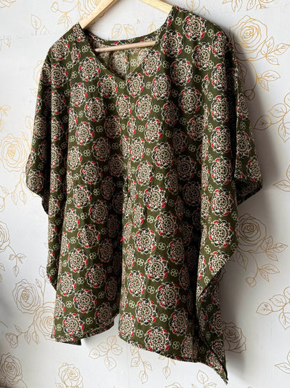 Olive Block-Print Tunic Kaftan