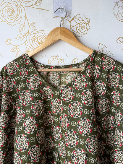 Olive Block-Print Tunic Kaftan