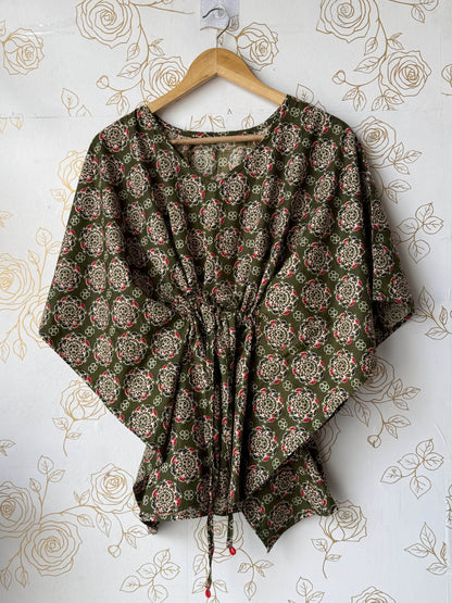 Olive Block-Print Tunic Kaftan
