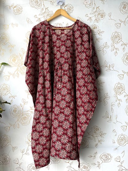 Maroon Block-Print Maxi Kaftan