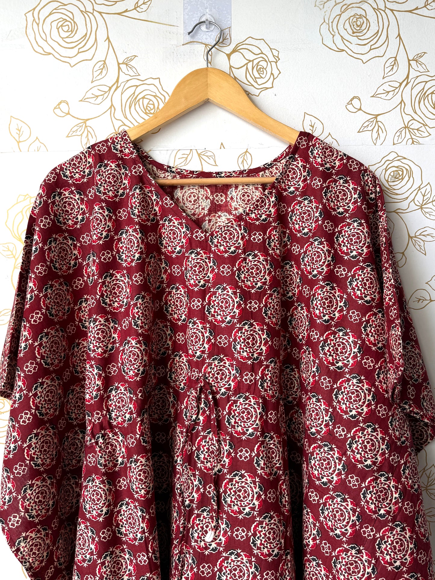 Maroon Block-Print Maxi Kaftan