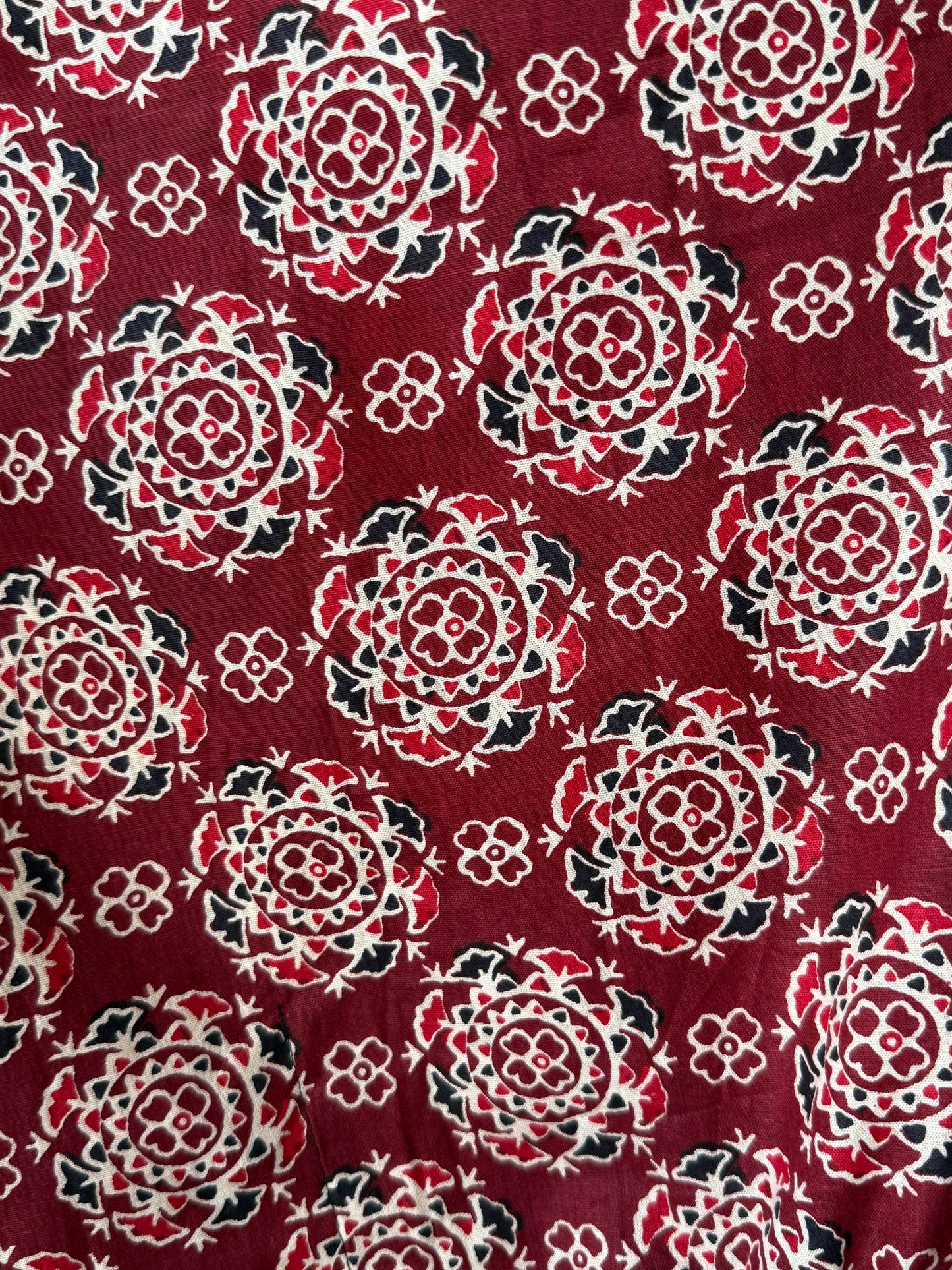 Maroon Block-Print Maxi Kaftan