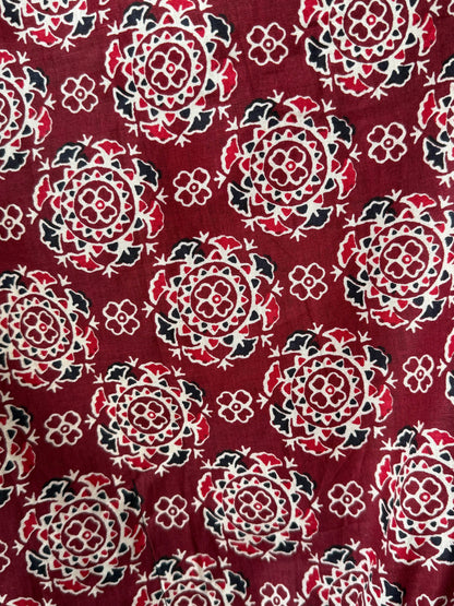 Maroon Block-Print Maxi Kaftan