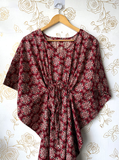 Maroon Block-Print Maxi Kaftan