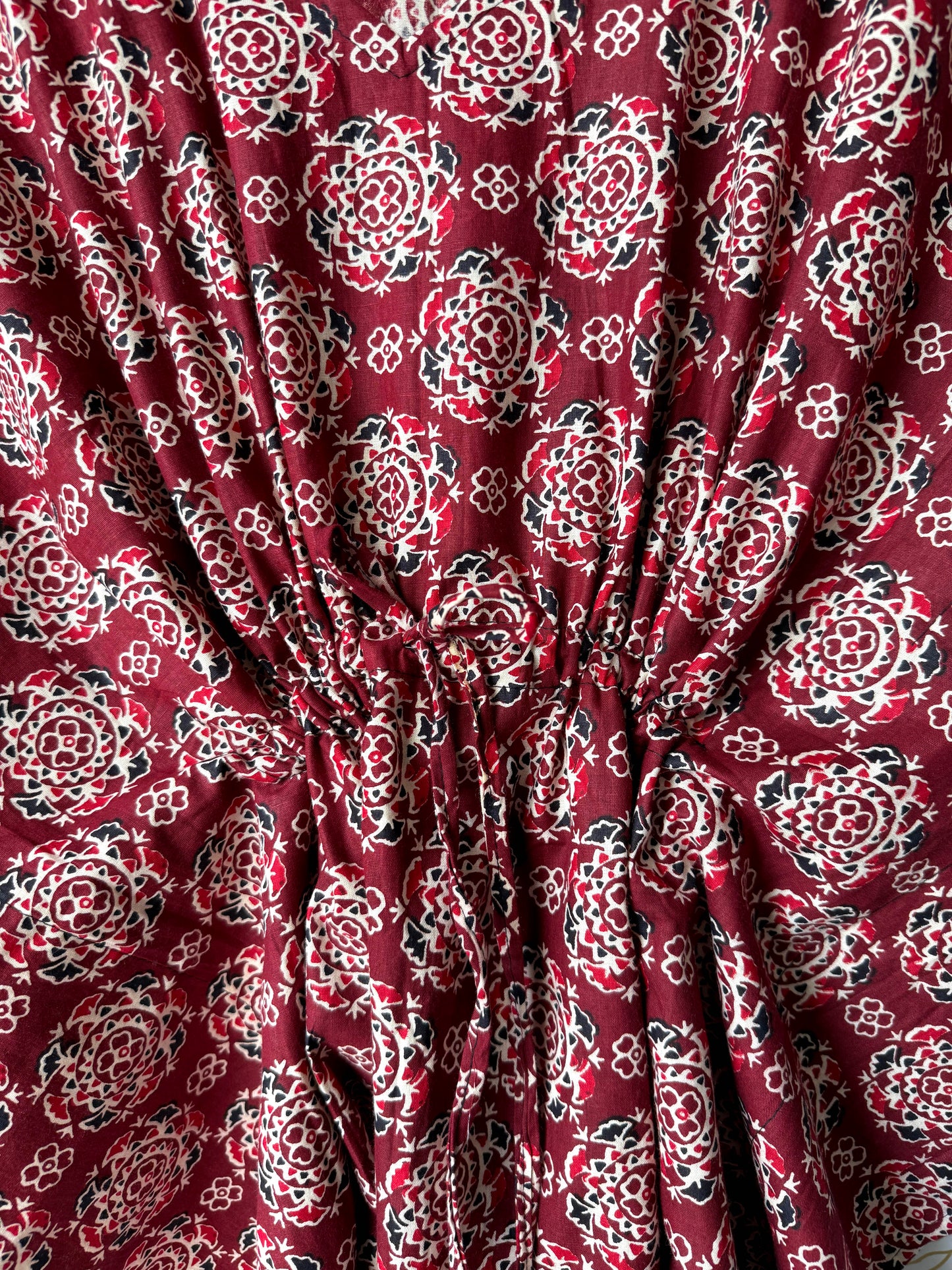 Maroon Block-Print Maxi Kaftan
