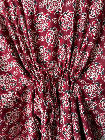 Maroon Block-Print Maxi Kaftan
