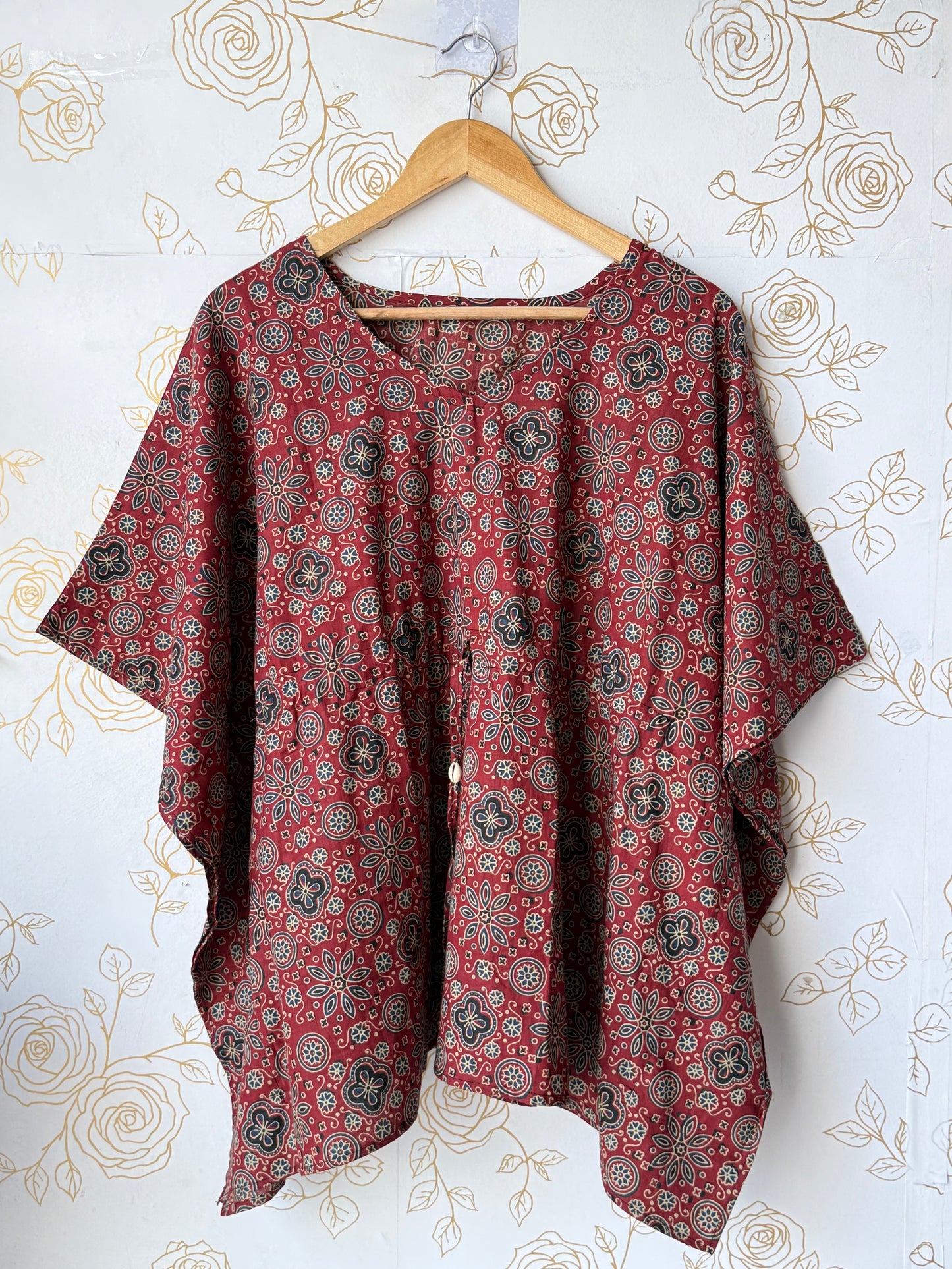 Maroon Block-Print Tunic Kaftan