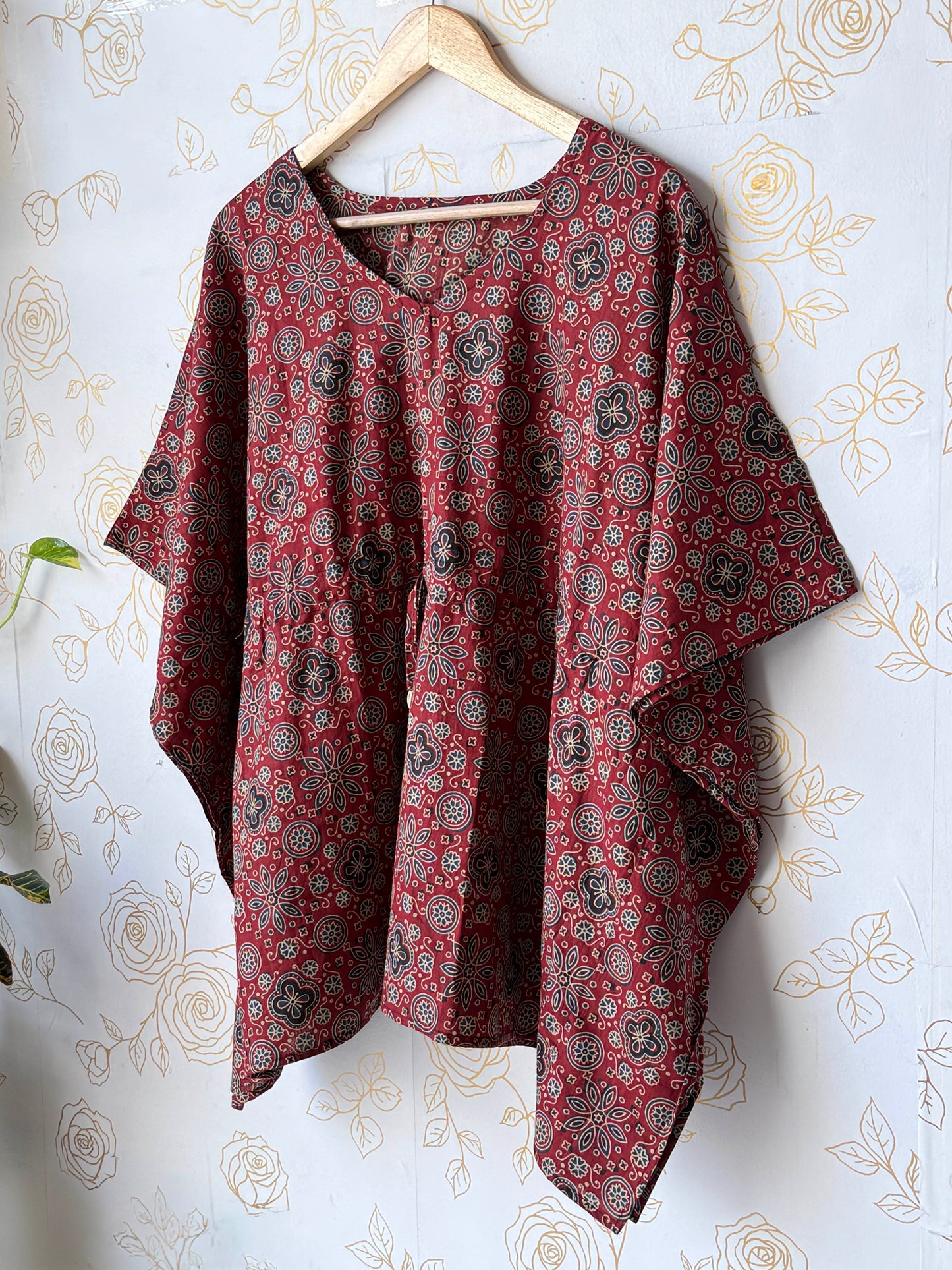 Maroon Block-Print Tunic Kaftan