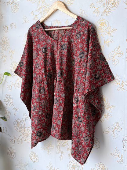 Maroon Block-Print Tunic Kaftan