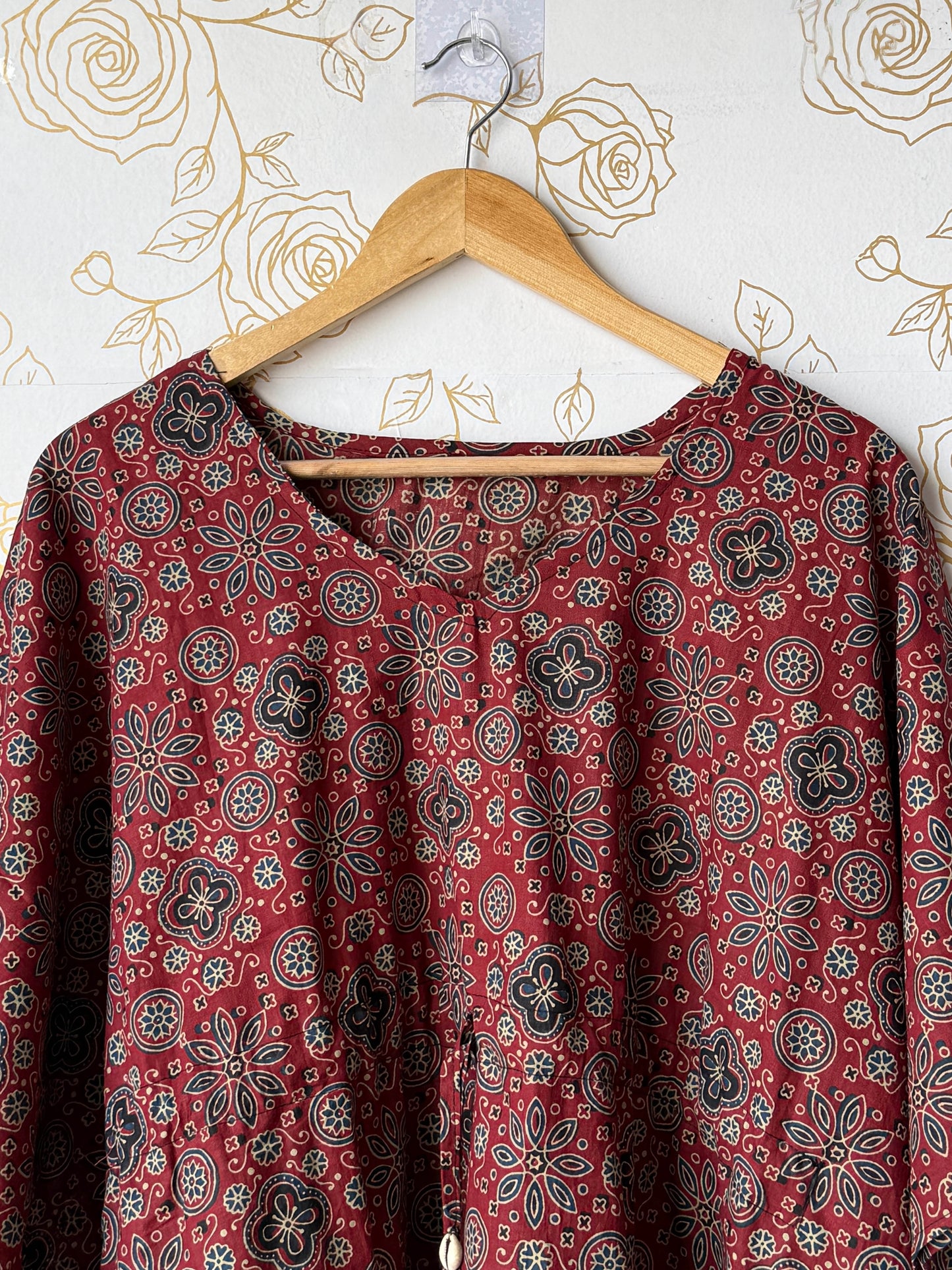 Maroon Block-Print Tunic Kaftan