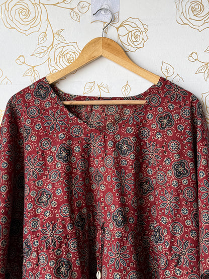 Maroon Block-Print Tunic Kaftan