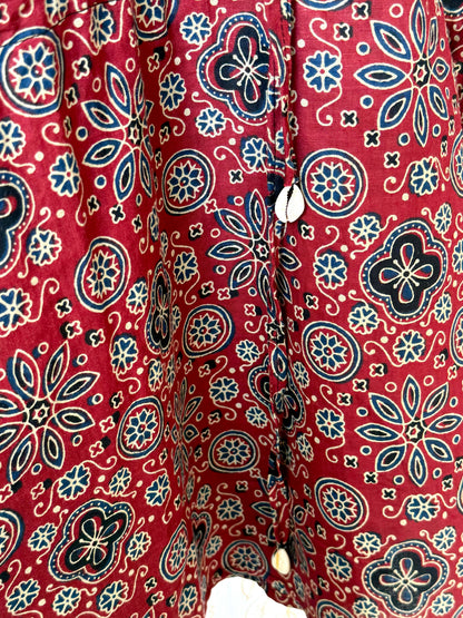 Maroon Block-Print Tunic Kaftan