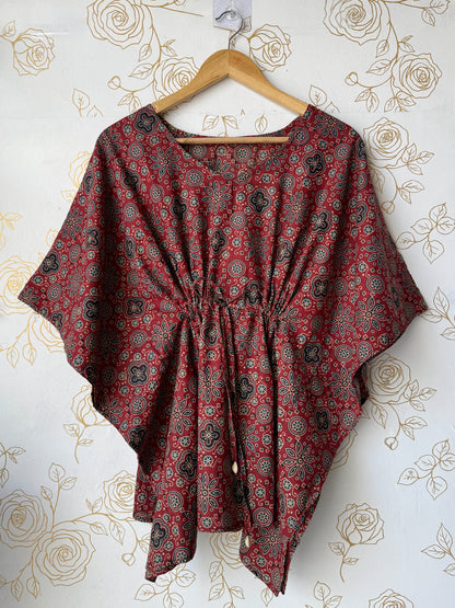Maroon Block-Print Tunic Kaftan