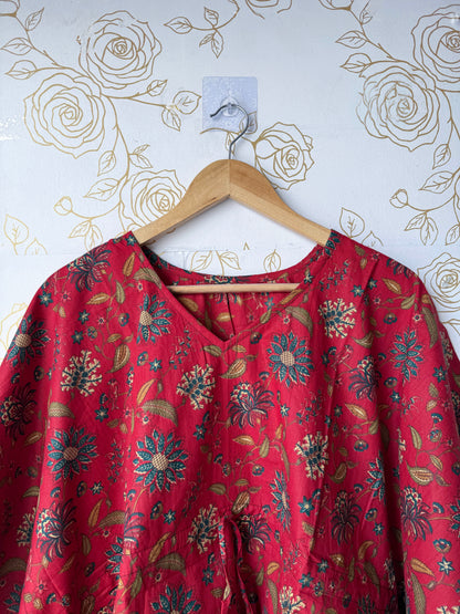 Rust Vine-Floral Tunic Kaftan