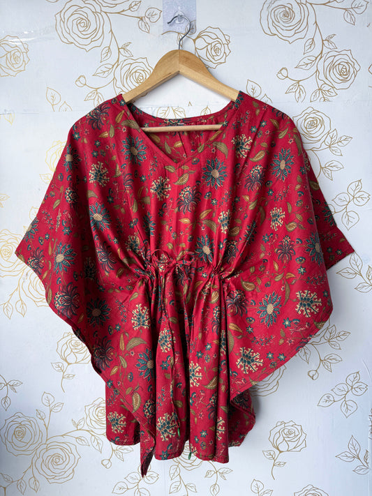 Rust Vine-Floral Tunic Kaftan