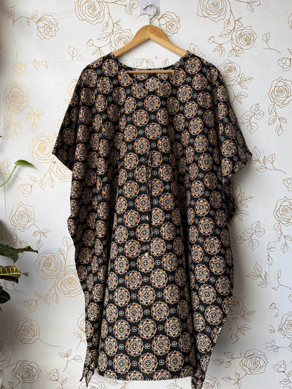 Black Block-Print Maxi Kaftan