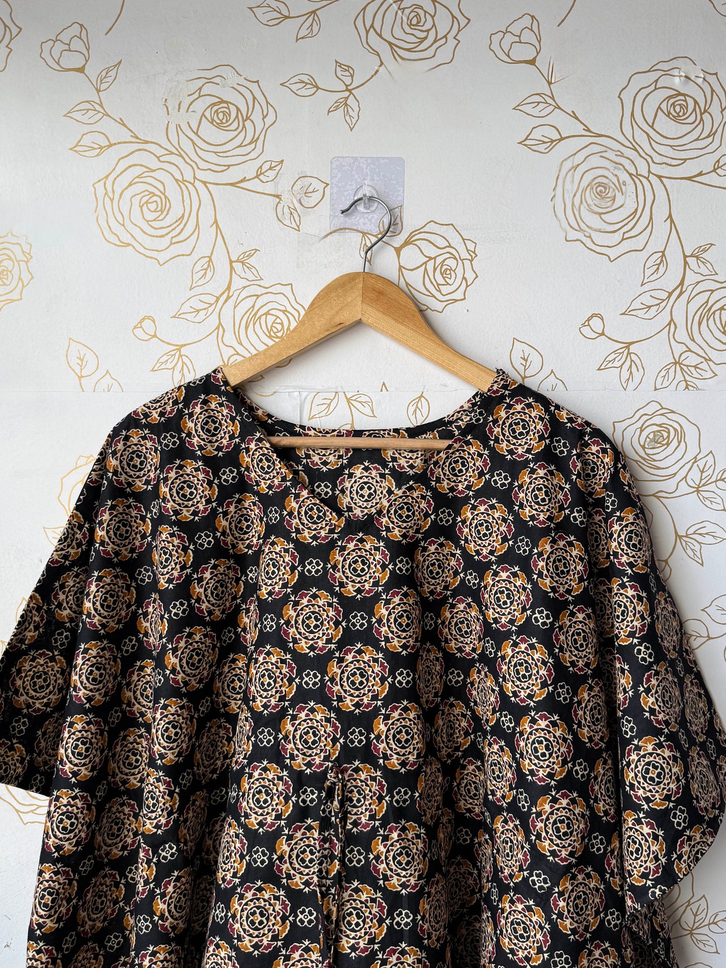 Black Block-Print Maxi Kaftan