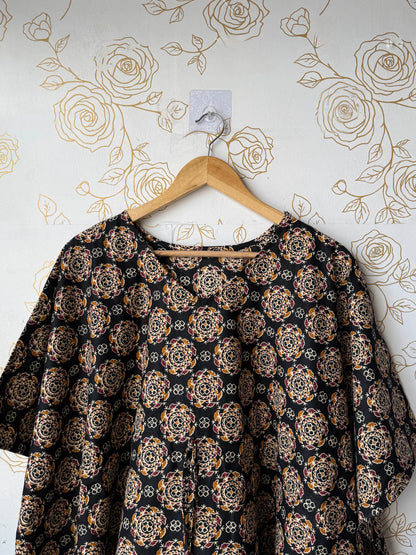 Black Block-Print Maxi Kaftan