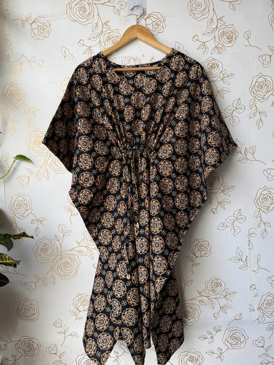 Black Block-Print Maxi Kaftan