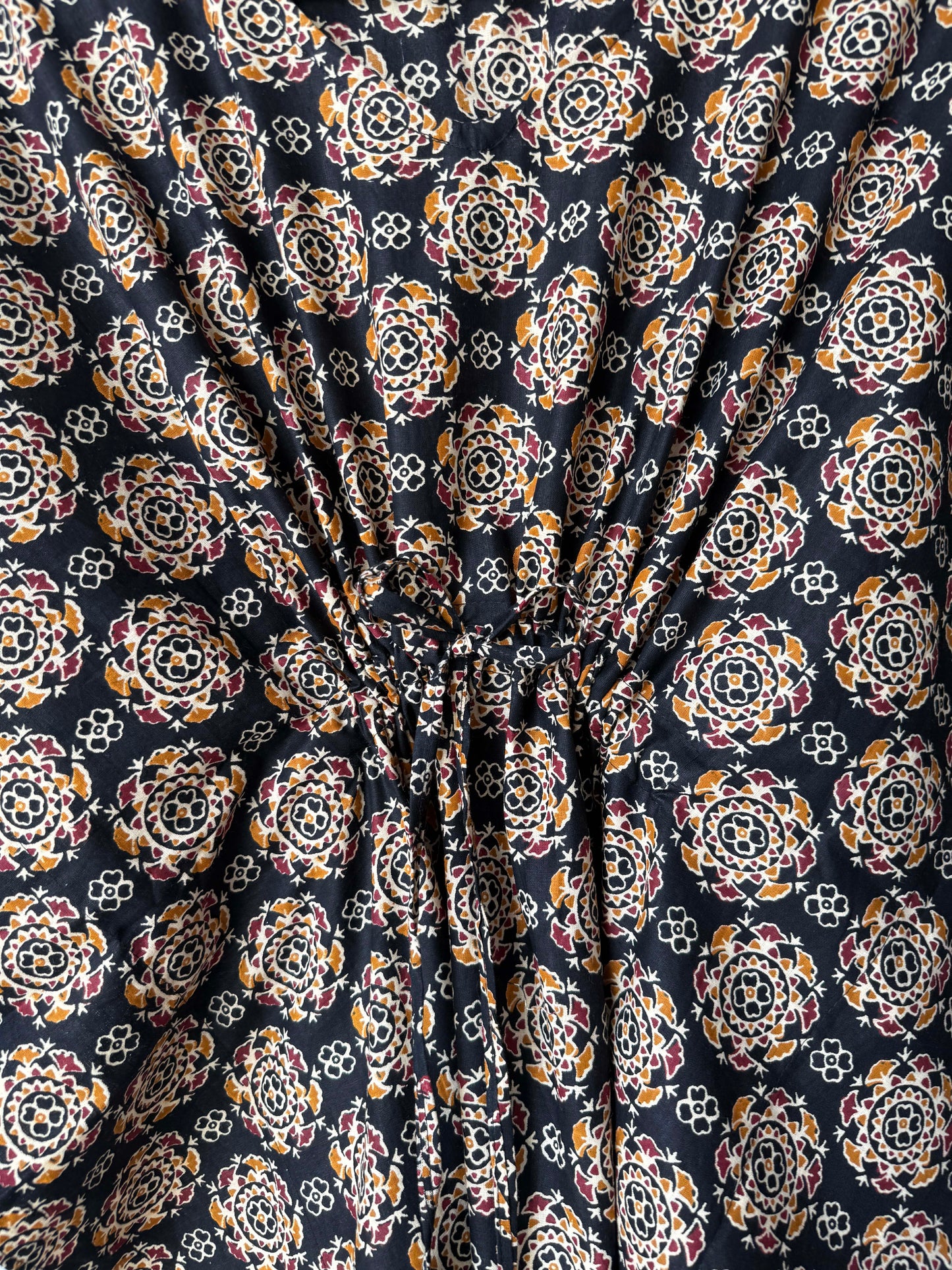 Black Block-Print Maxi Kaftan
