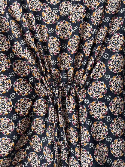 Black Block-Print Maxi Kaftan