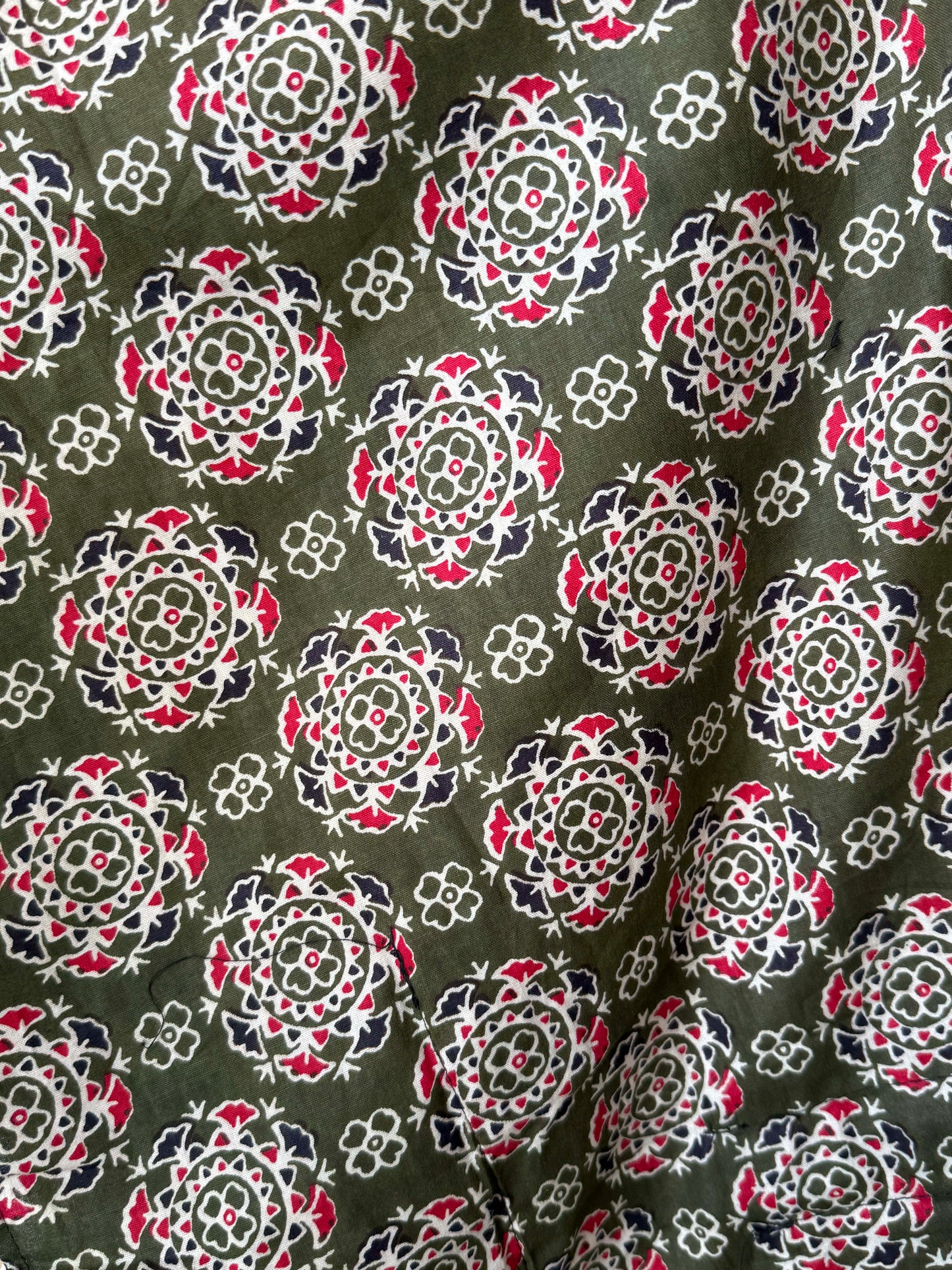 Olive Block-Print Maxi Kaftan
