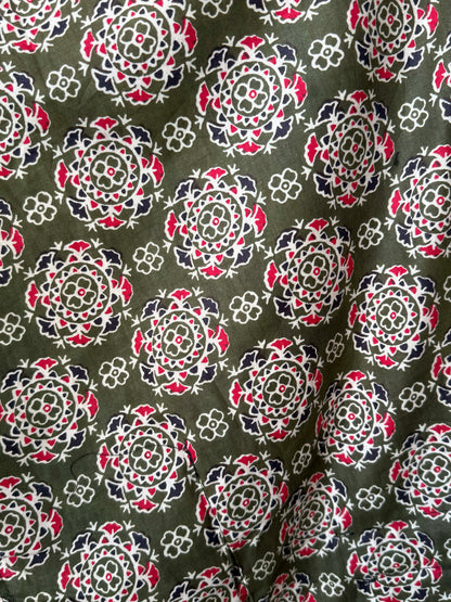Olive Block-Print Maxi Kaftan