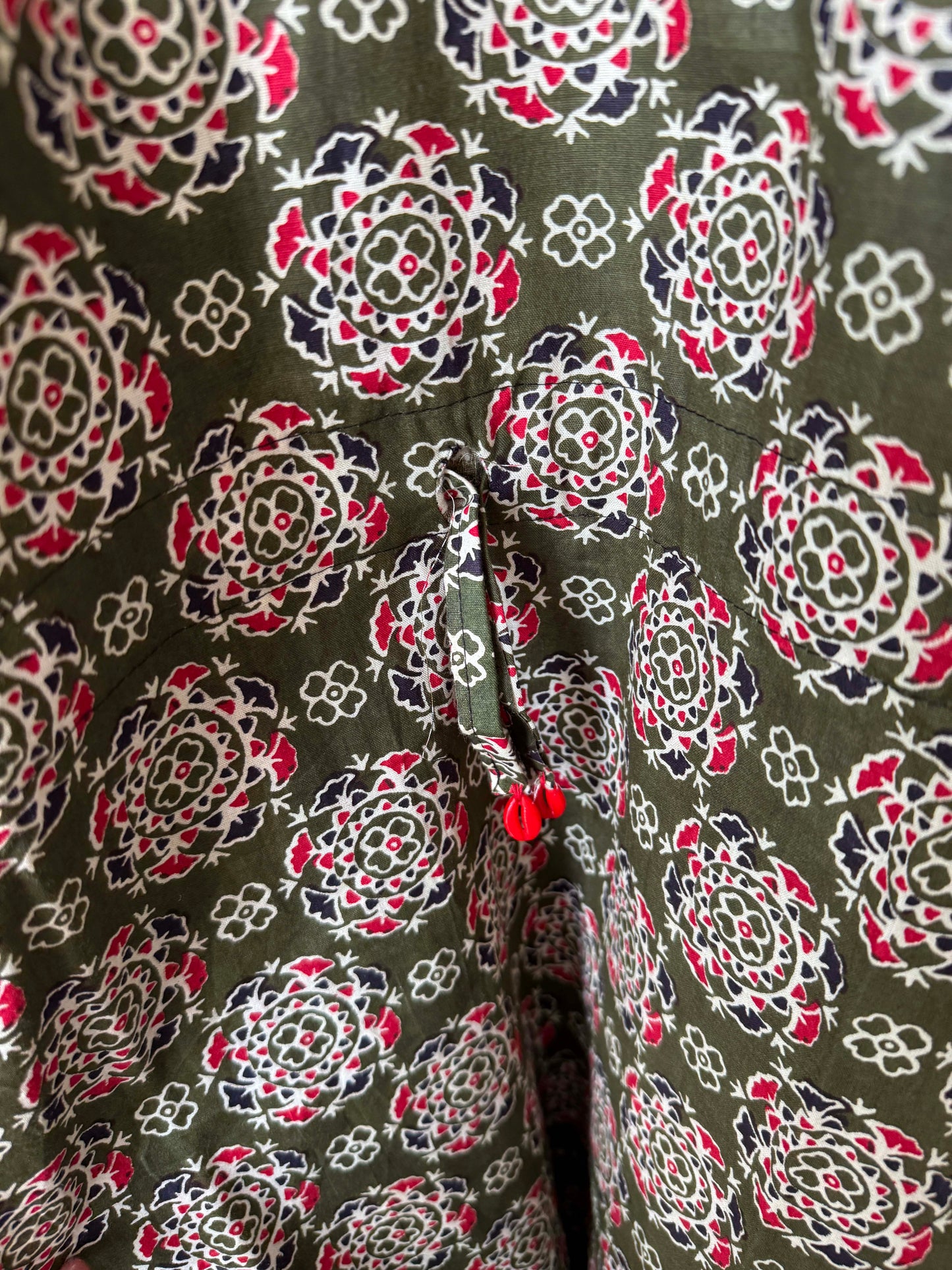 Olive Block-Print Maxi Kaftan