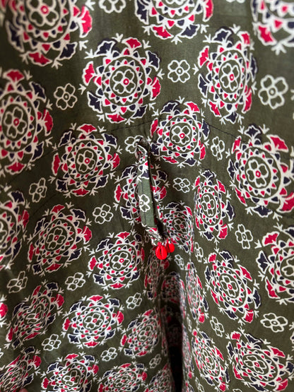 Olive Block-Print Maxi Kaftan